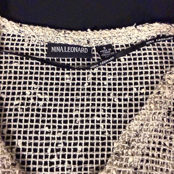 Nina Leonard Womens Small Cream Black Open Knit Cardigan Slub Sweater Size Small - Picture 6 of 7